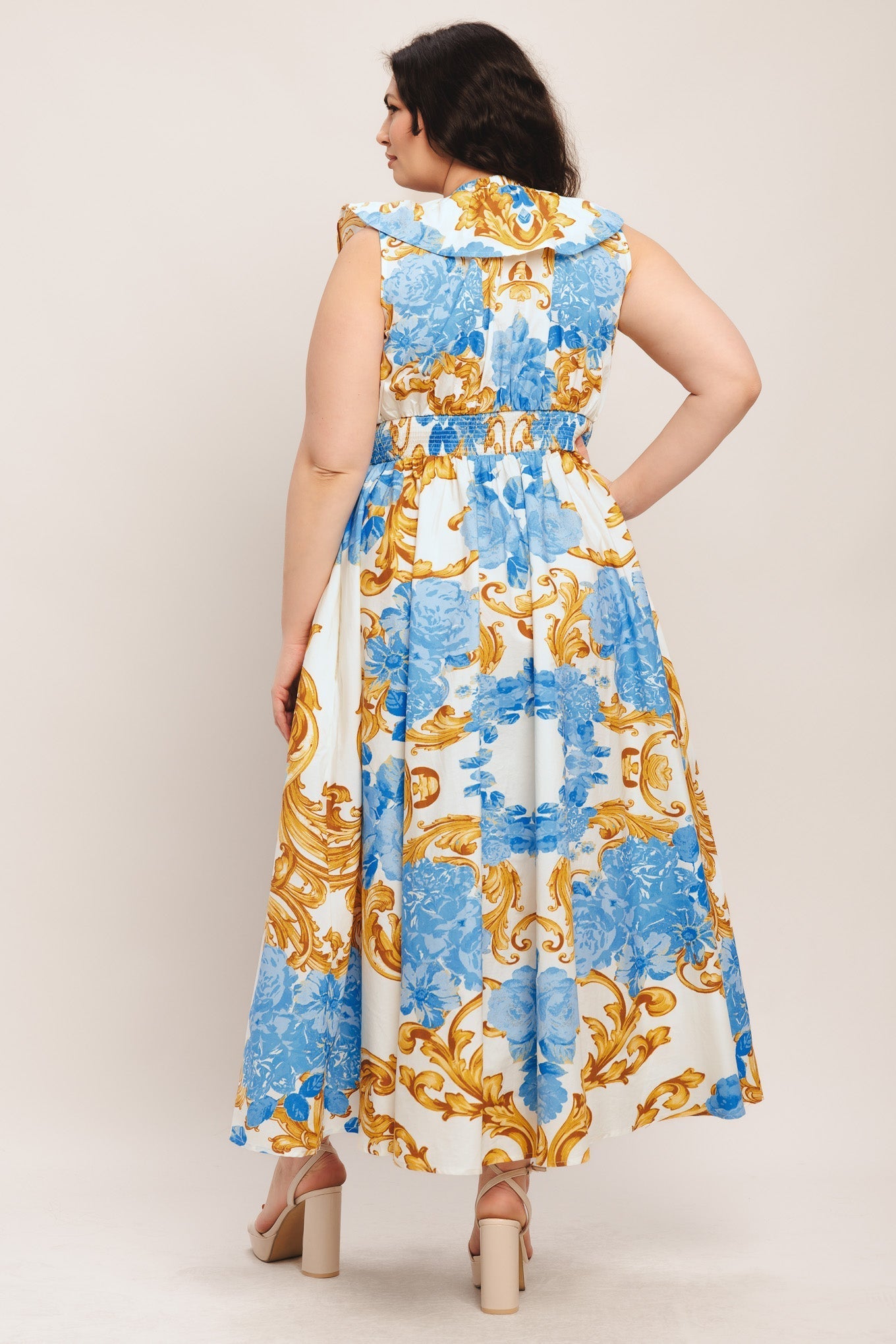 BAROQUE BLOOM BLUE MIDI DRESS - FINAL SALE