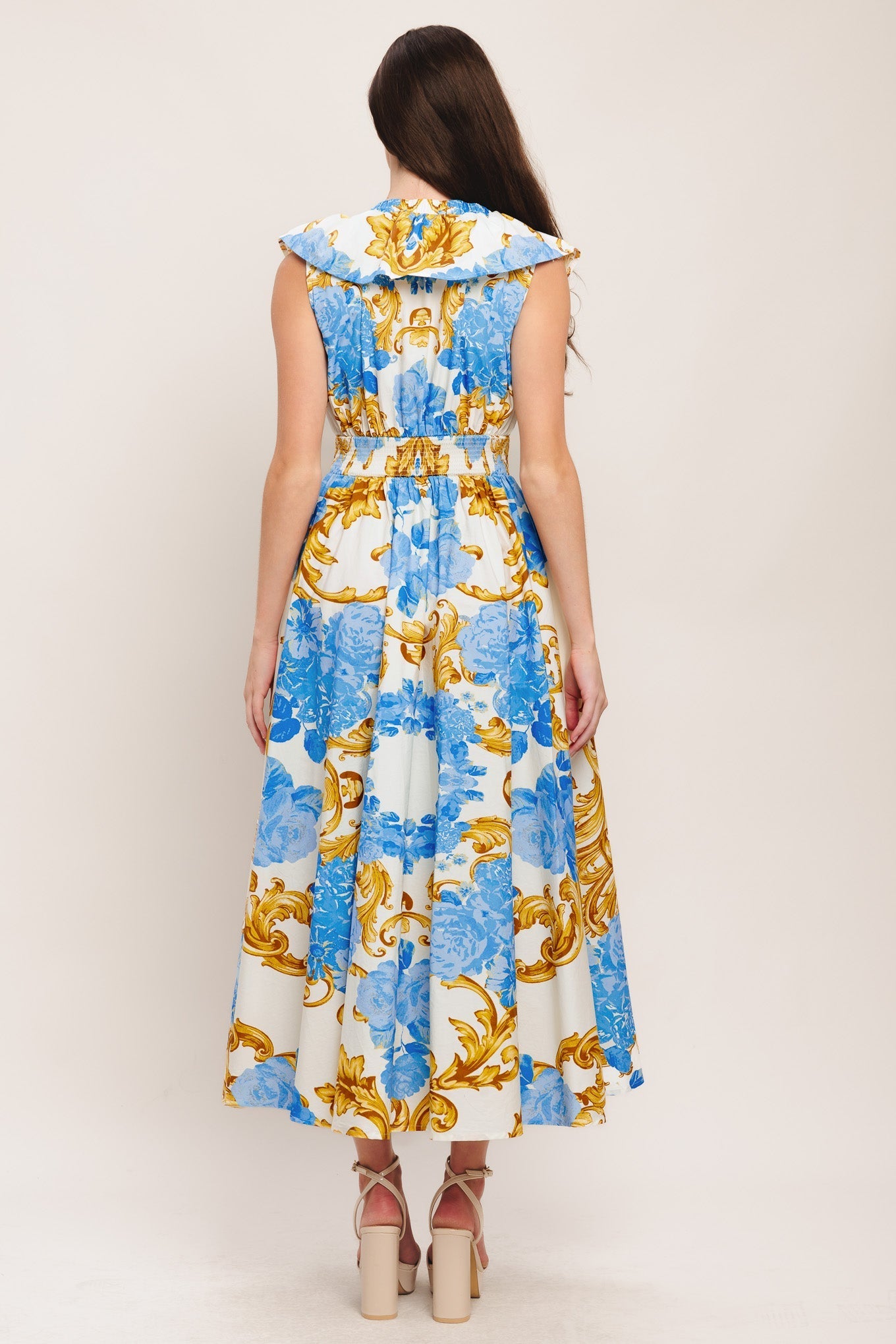 BAROQUE BLOOM BLUE MIDI DRESS - FINAL SALE