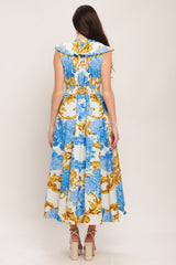 BAROQUE BLOOM BLUE MIDI DRESS - FINAL SALE