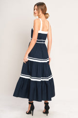 NAVY & WHITE CONTRAST MIDI DRESS