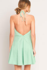 LOVELY CHARM MINT HALTER MINI DRESS
