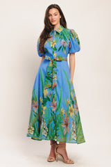 PALM SERENADE BLUE MIDI DRESS