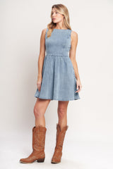 CASUAL POLISHED DENIM MINI DRESS - FINAL SALE
