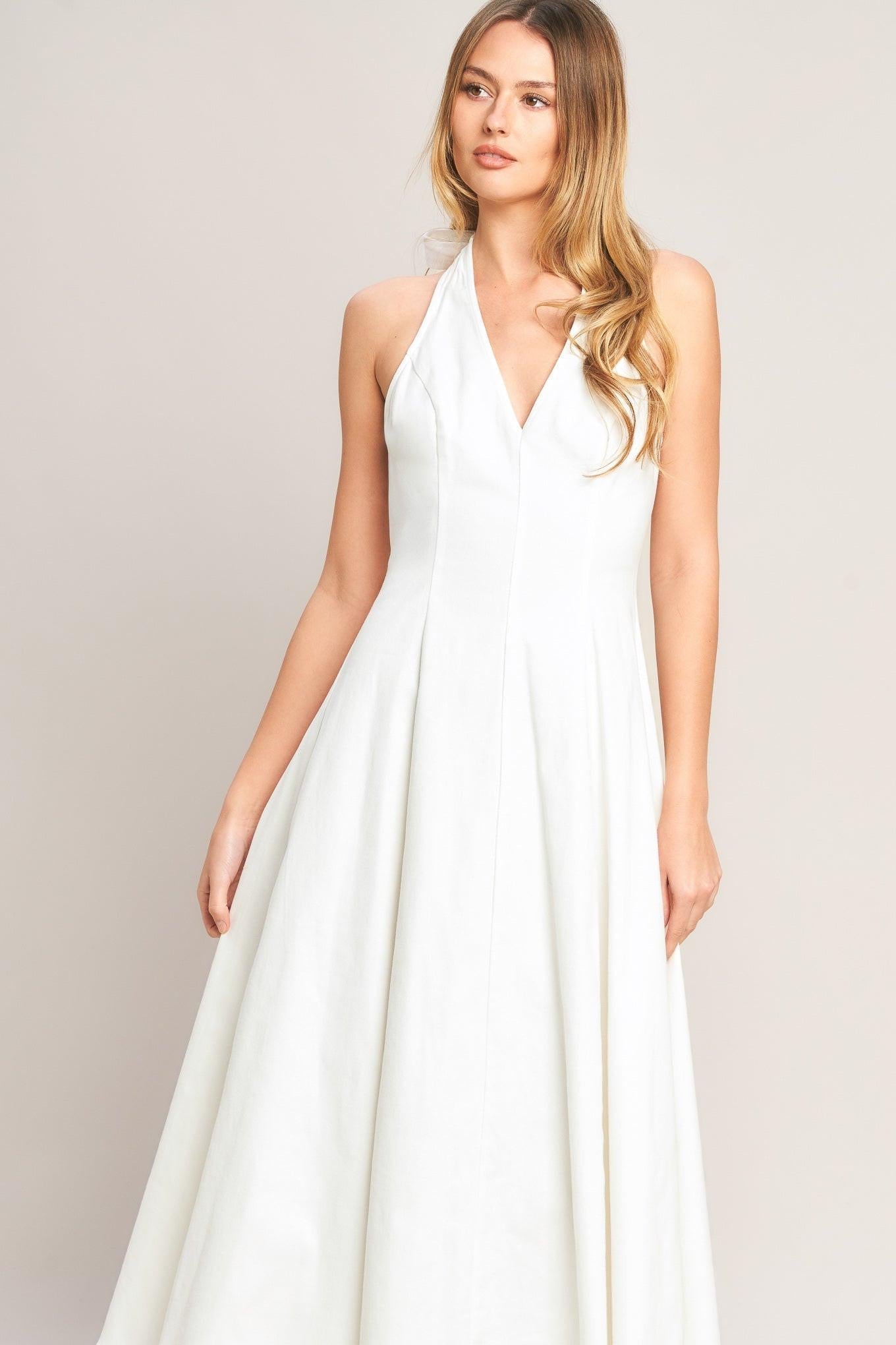 SERENE MOMENT WHITE HALTER MIDI DRESS - FINAL SALE