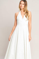 SERENE MOMENT WHITE HALTER MIDI DRESS - FINAL SALE