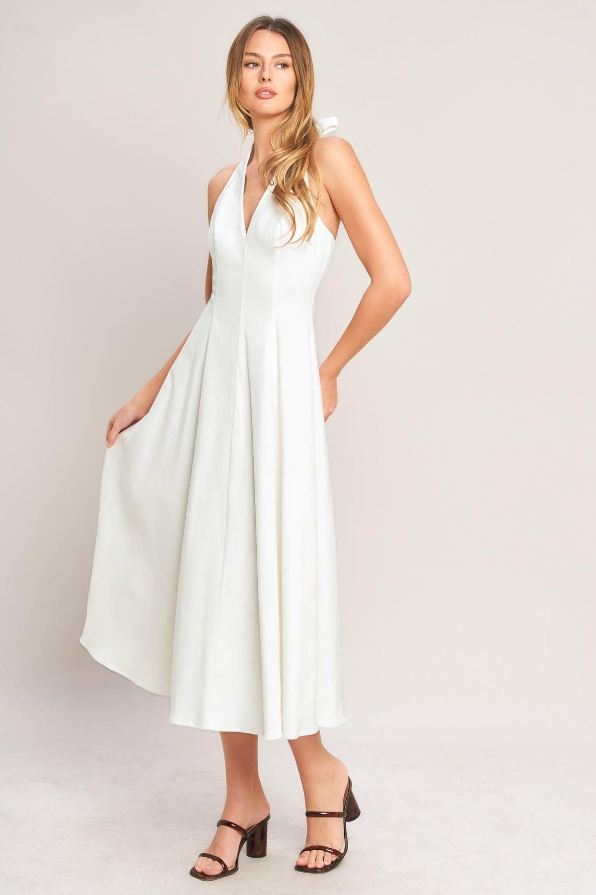 SERENE MOMENT WHITE HALTER MIDI DRESS