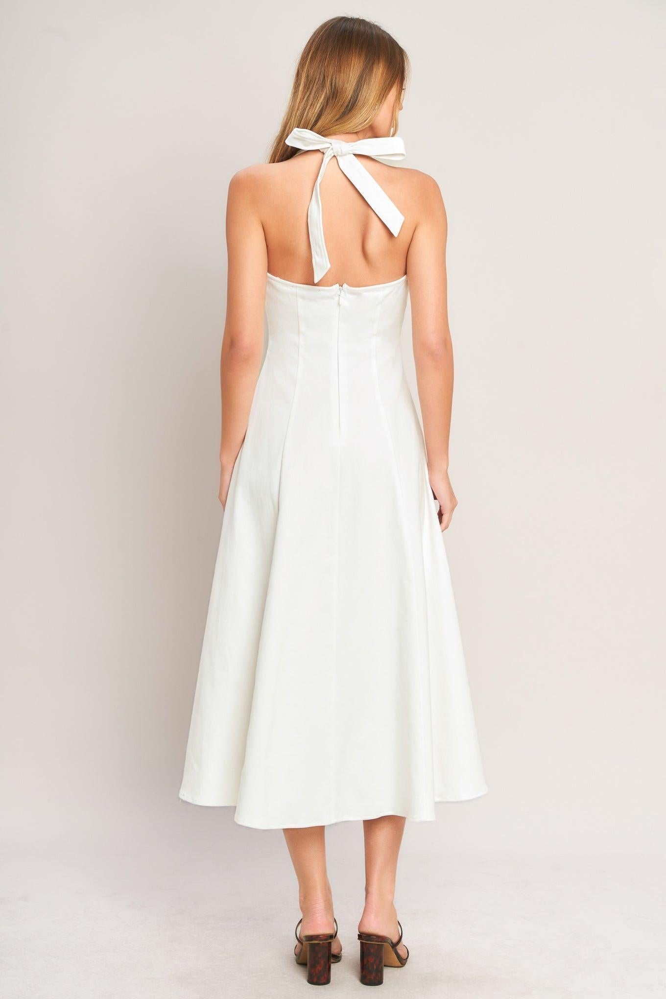 SERENE MOMENT WHITE HALTER MIDI DRESS - FINAL SALE