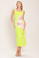 LUSH LIME MIDI DRESS WITH SQUARE NECKLINE