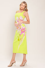 LUSH LIME MIDI DRESS WITH SQUARE NECKLINE