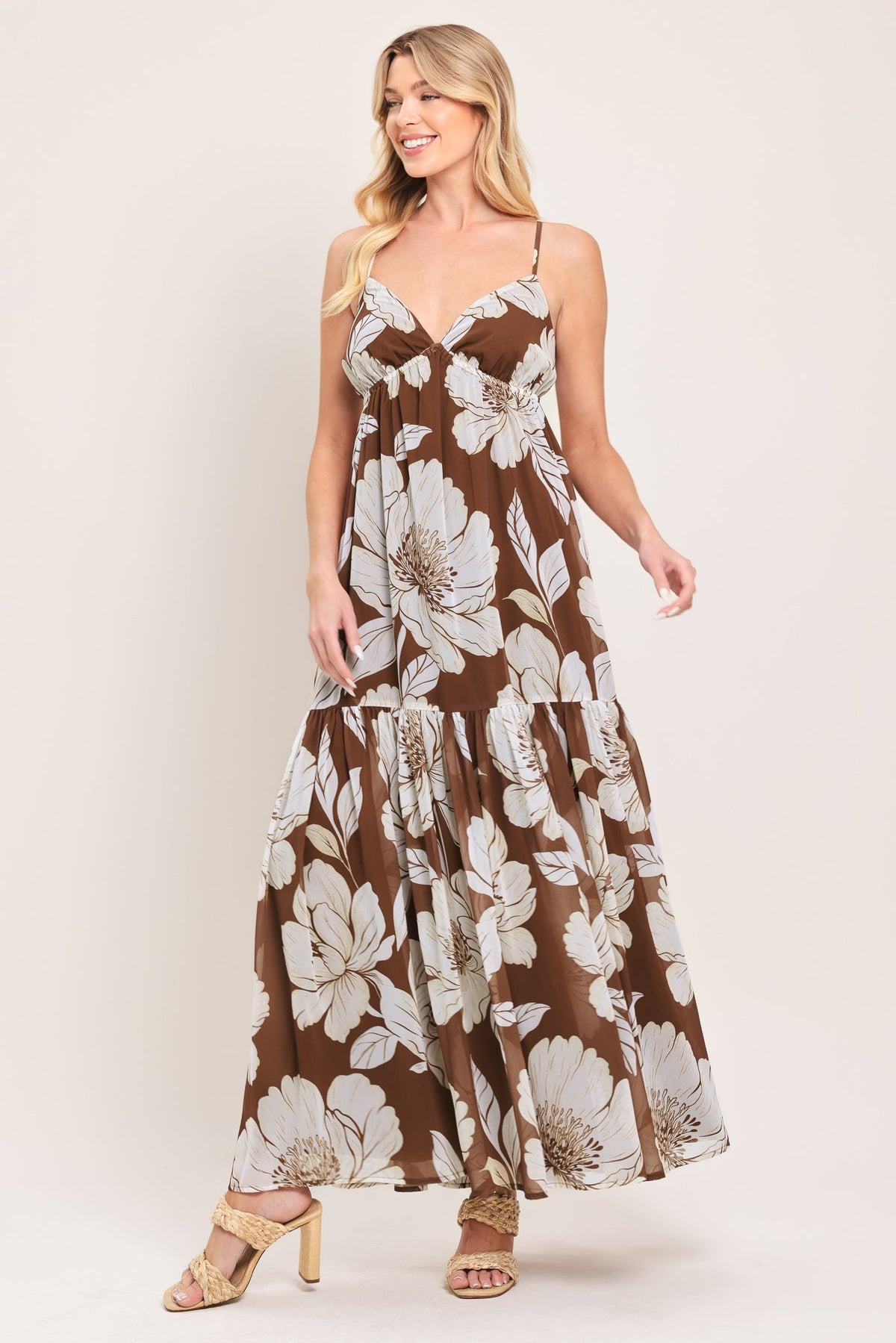 DESERT BLOOM BROWN FLORAL MAXI DRESS - FINAL SALE