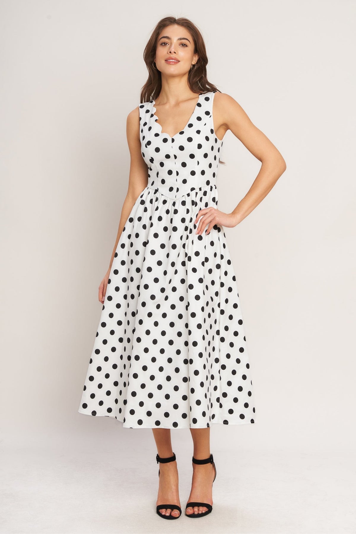 VINTAGE WHISPER POLKA DOT MIDI DRESS - FINAL SALE