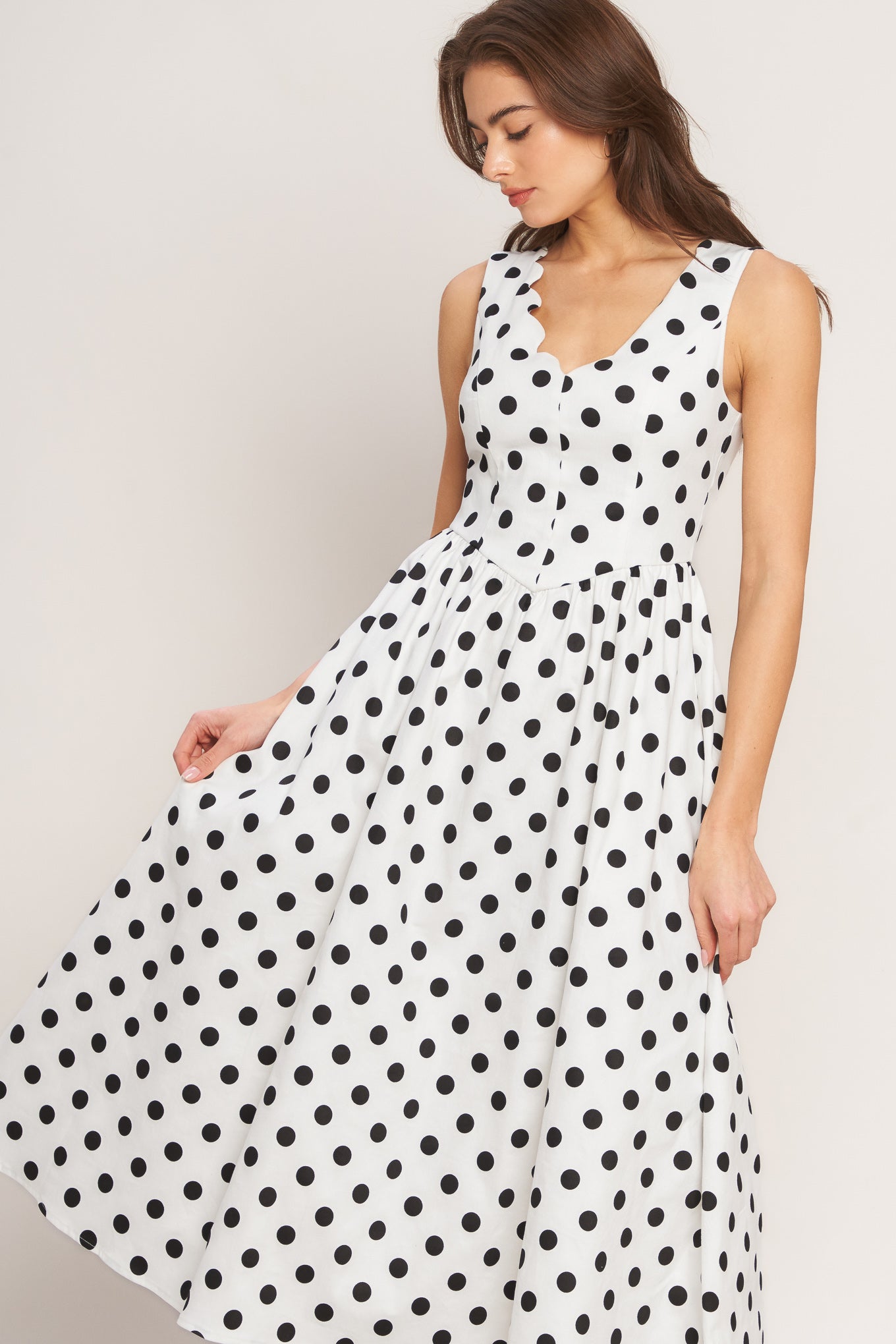 VINTAGE WHISPER POLKA DOT MIDI DRESS - FINAL SALE