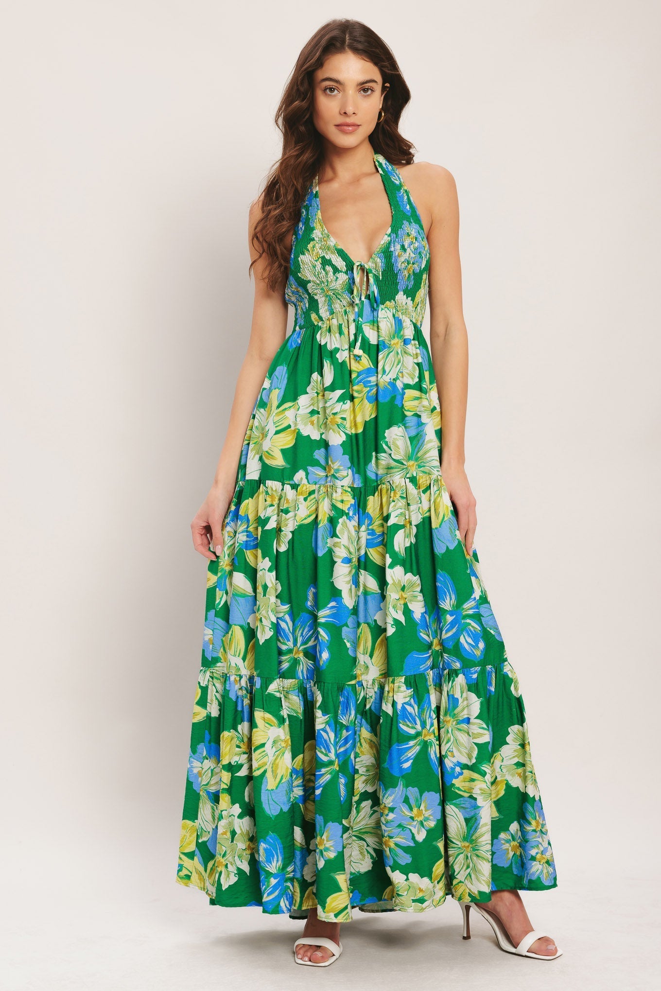 PALM SHORE BLOOM GREEN MAXI DRESS - FINAL SALE