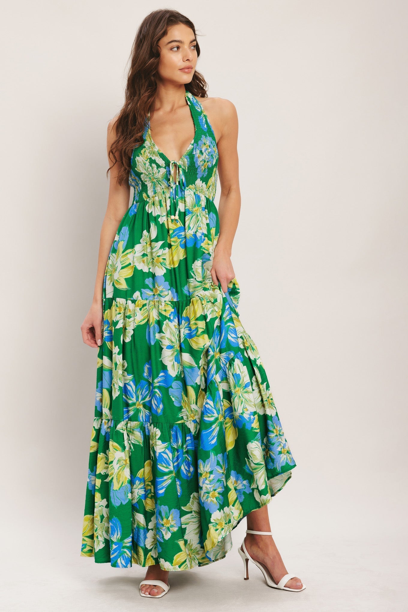 PALM SHORE BLOOM GREEN MAXI DRESS - FINAL SALE