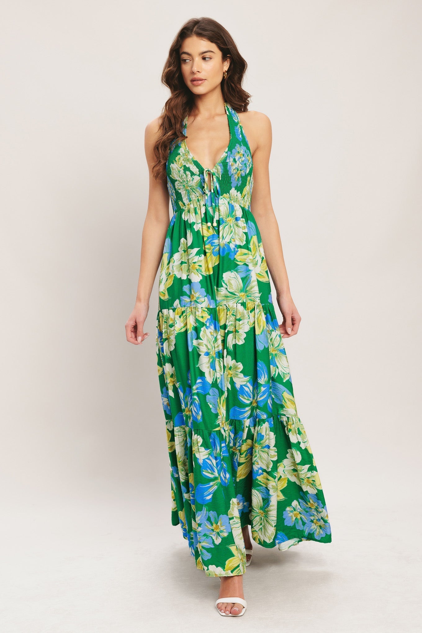 PALM SHORE BLOOM GREEN MAXI DRESS - FINAL SALE
