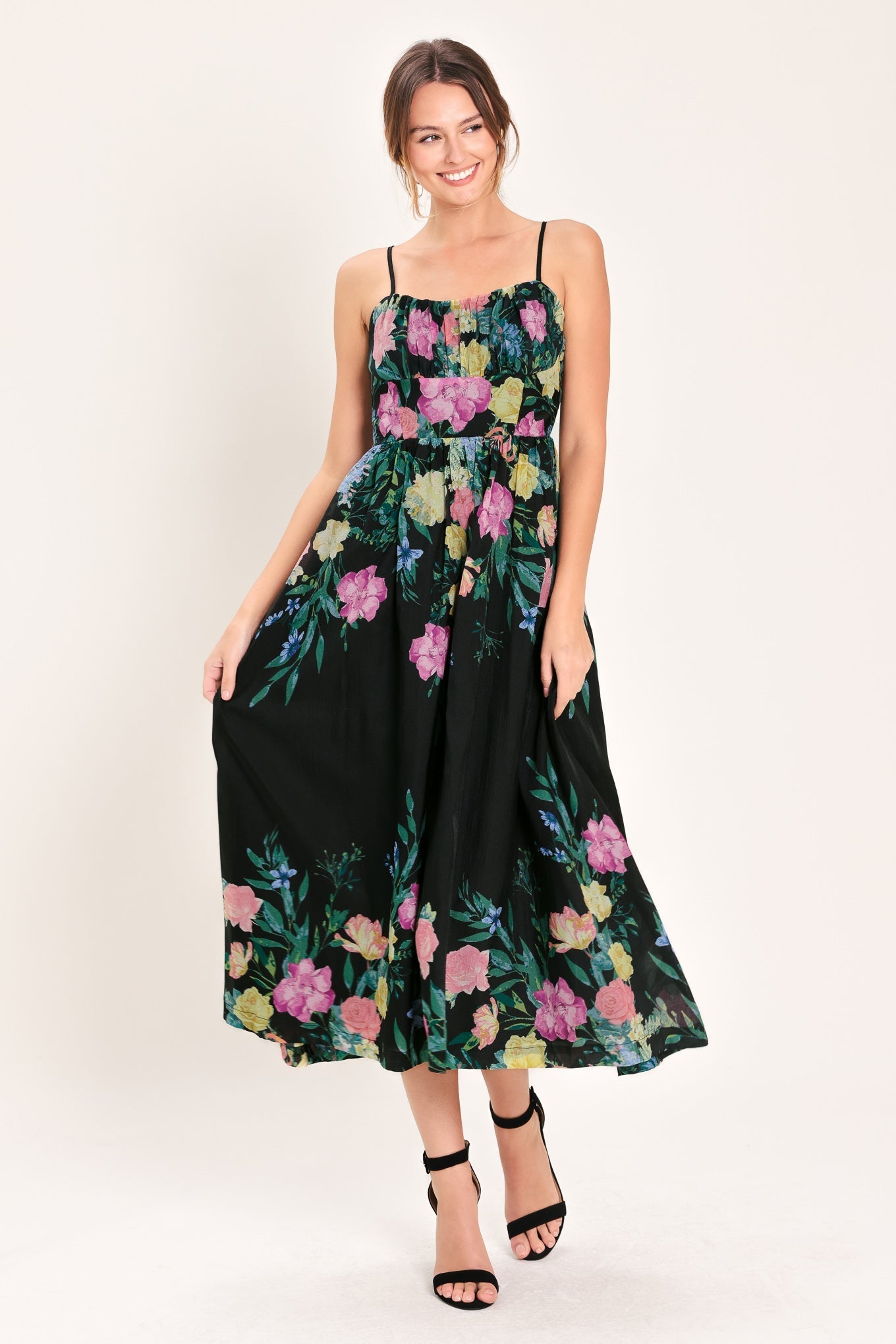 SHADOW FLORAL MIDI DRESS