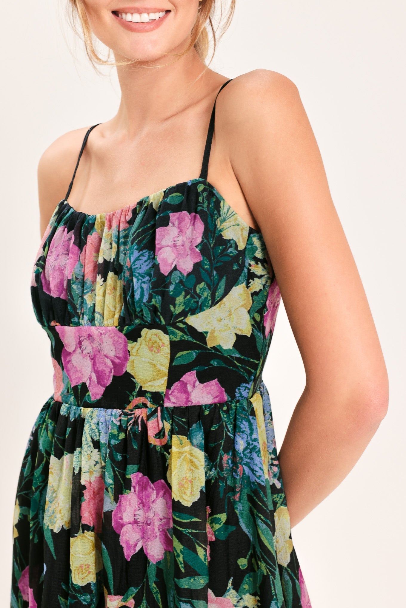 SHADOW FLORAL MIDI DRESS