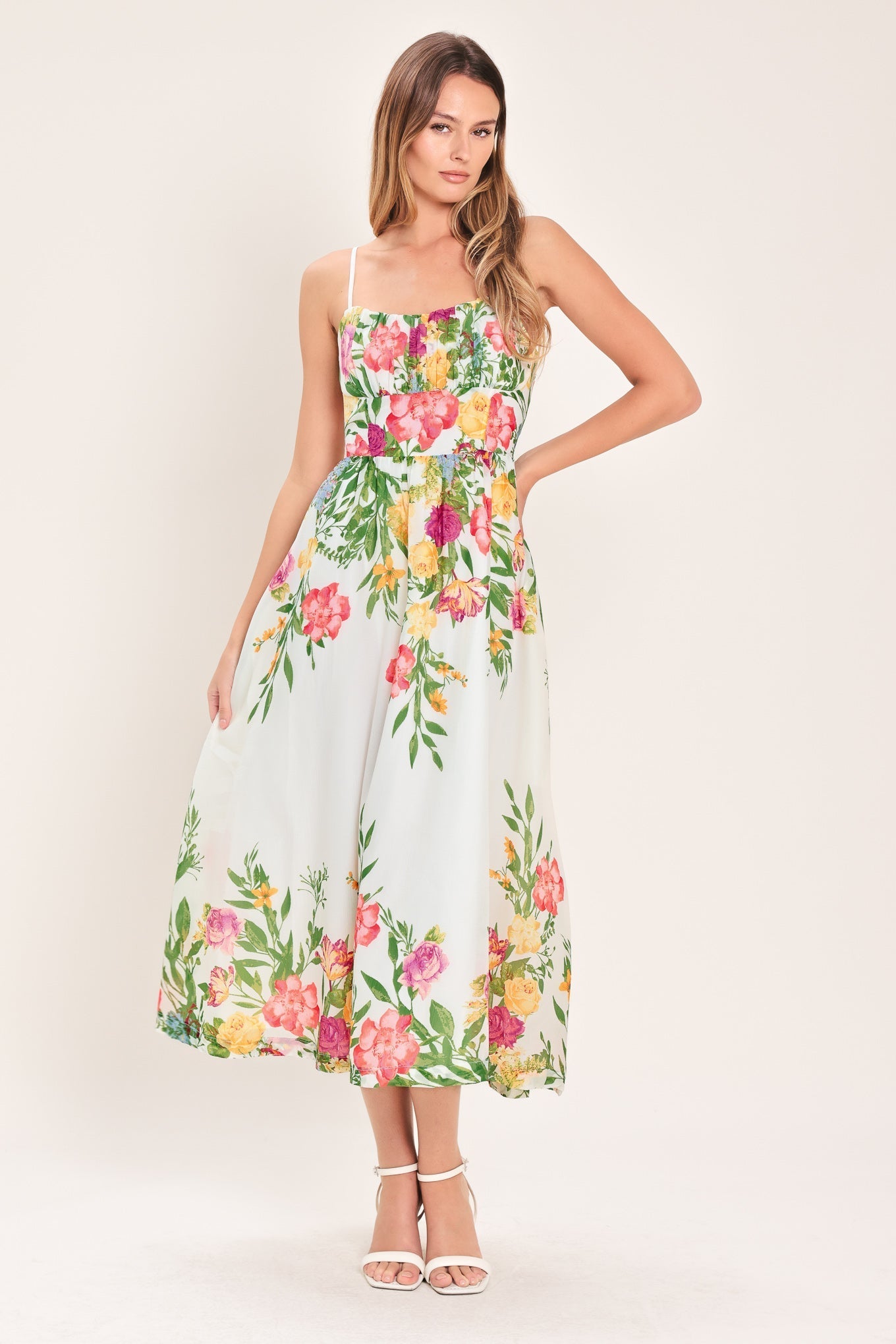 SHADOW FLORAL MIDI DRESS