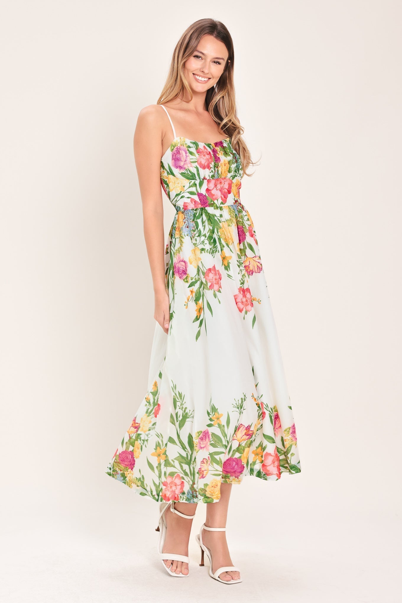 SHADOW FLORAL MIDI DRESS