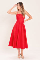 MODERN ROMANCE RED MIDI DRESS