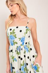 RETRO FLORA WOVEN MIDI DRESS