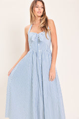 FRESH DAY STRIPE BLUE MIDI DRESS
