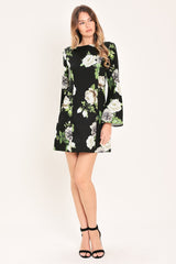 WHISPERING ROSES BLACK MINI DRESS