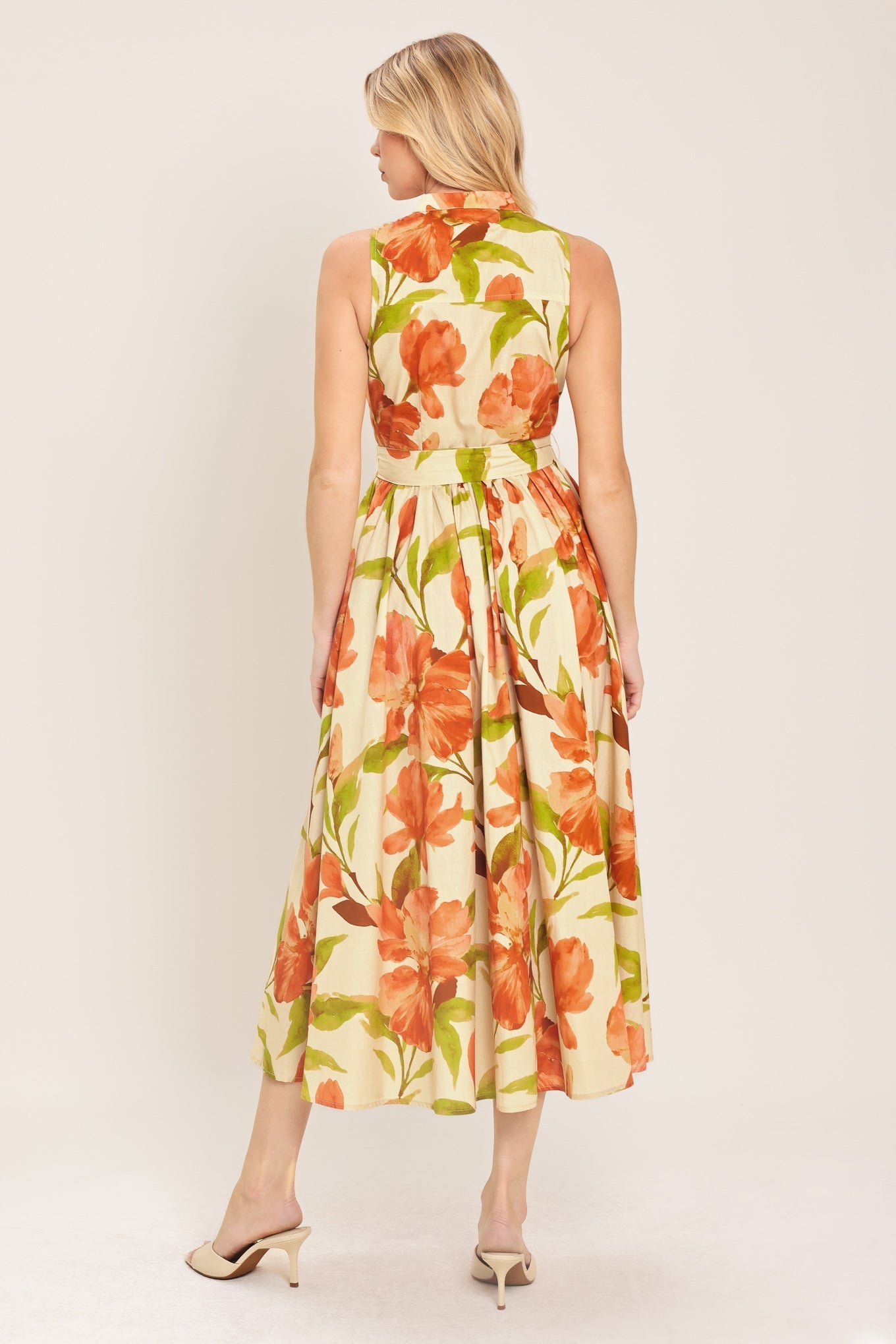 Apricot Sunset Midi Dress - Floral Button-Front Dress
