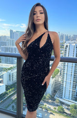 Size XS, Venice Midi Dress - Black Sequin Dress - FINAL SALE