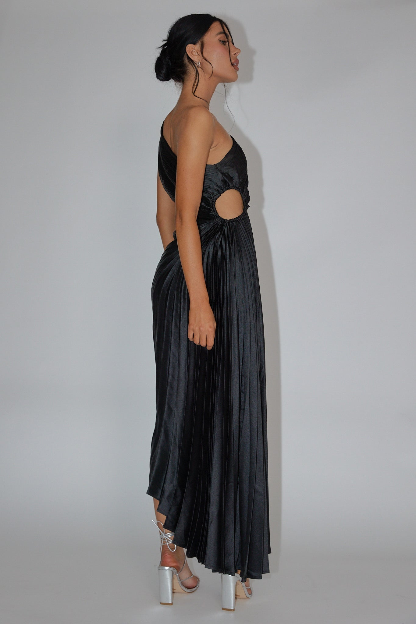 Panama Maxi Dress - Navy - Pleated Dress With Side Cut Out