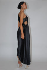 Panama Maxi Dress - Navy - Pleated Dress With Side Cut Out