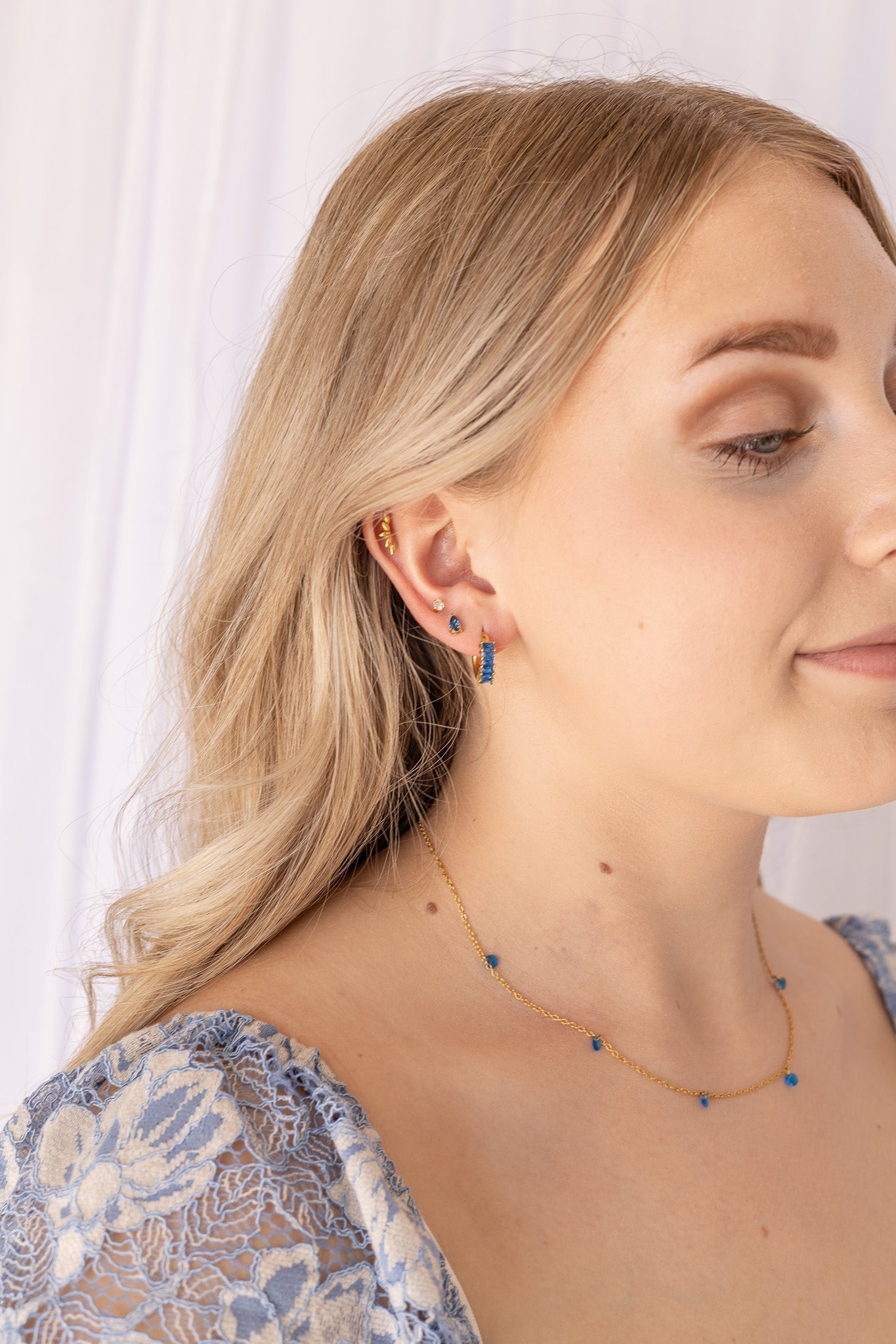 Raindrop Stud Earring in Blue Crystal