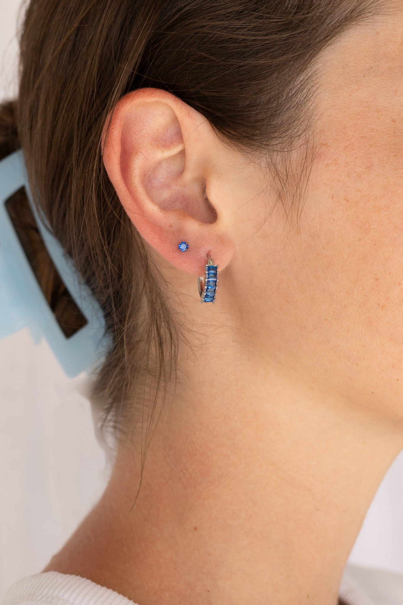 Diamond Hoop Earring in Blue
