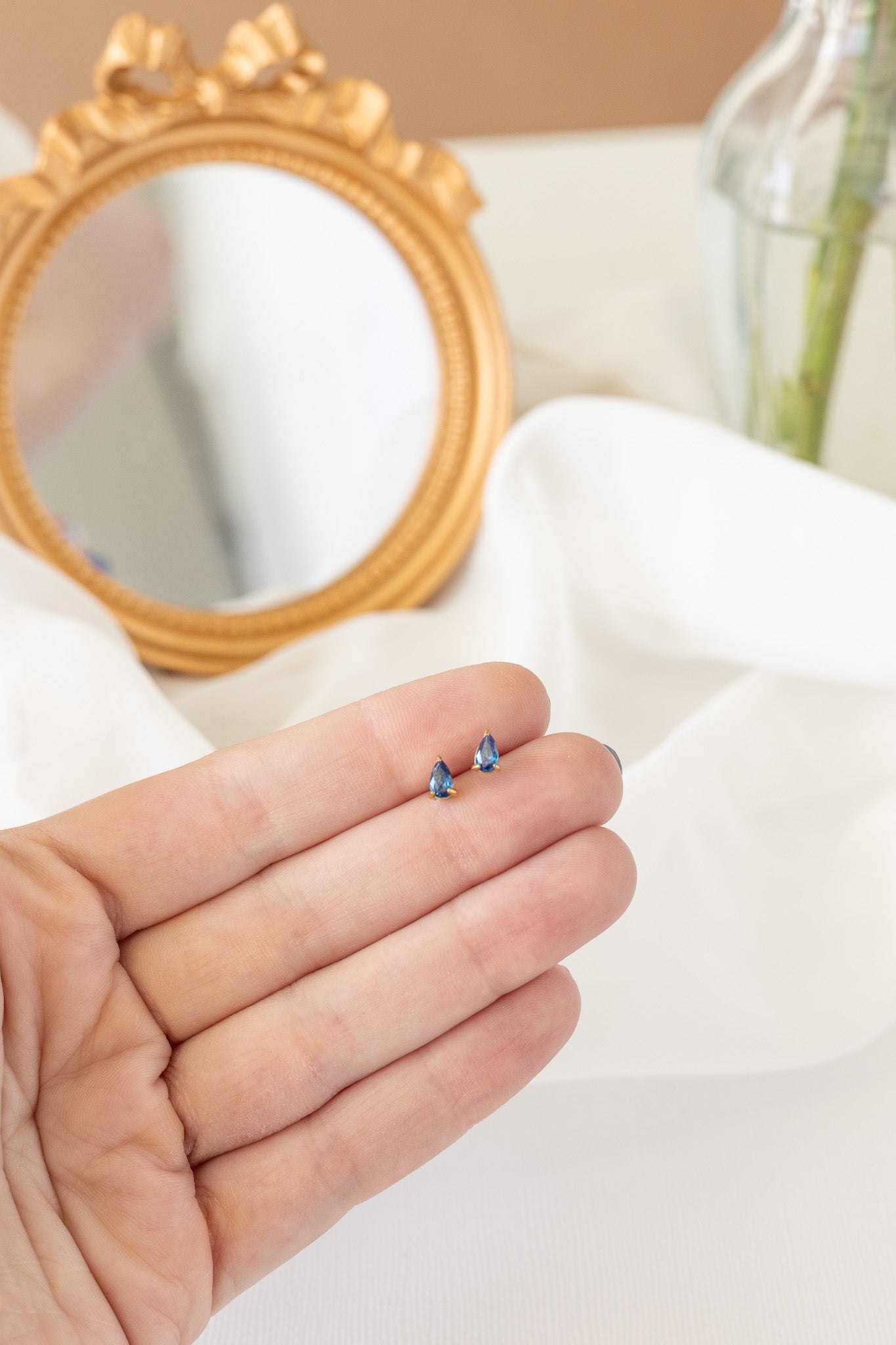 Raindrop Stud Earring in Blue Crystal