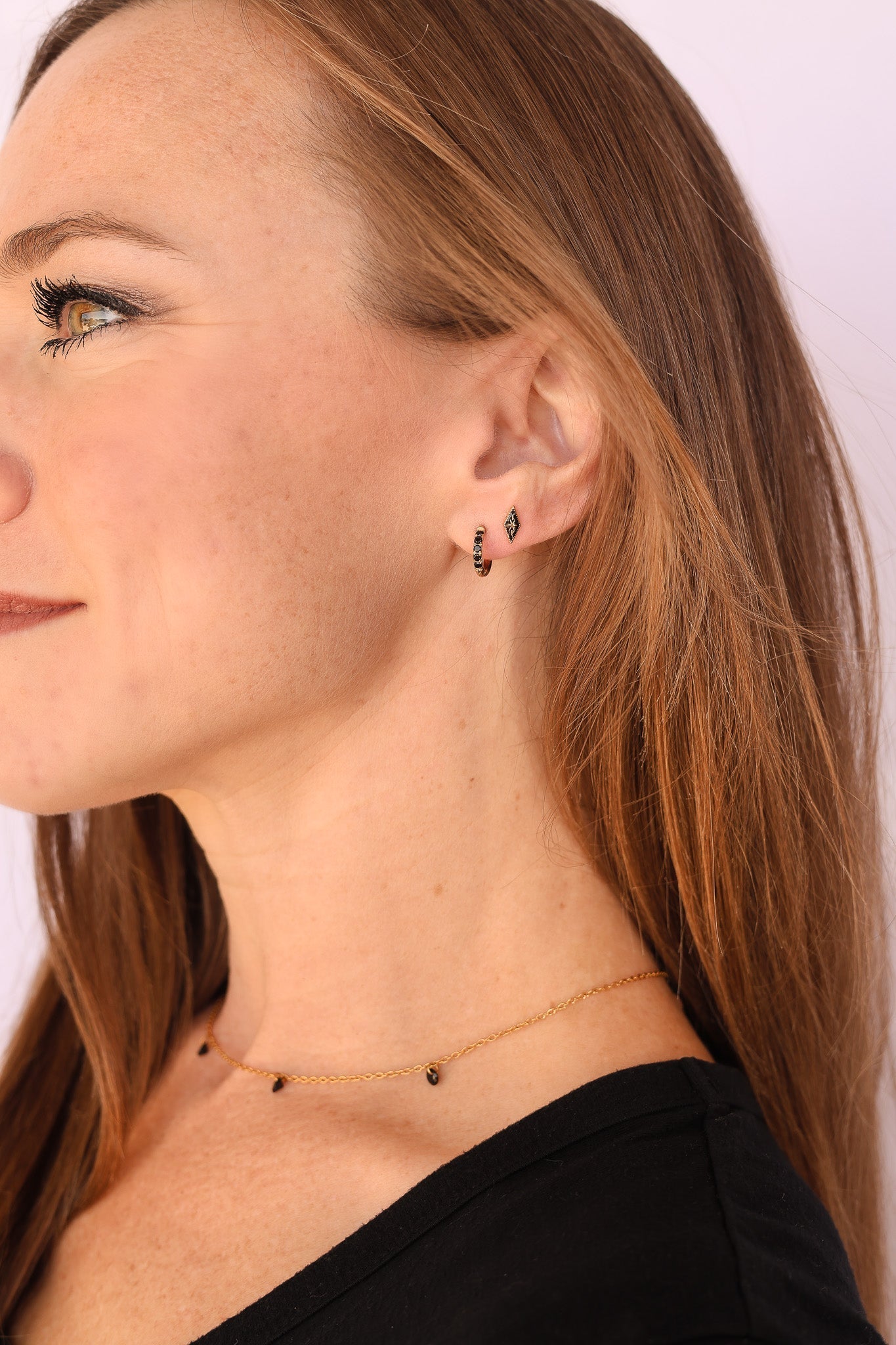 Micro Crystal Hoop Earring in Black