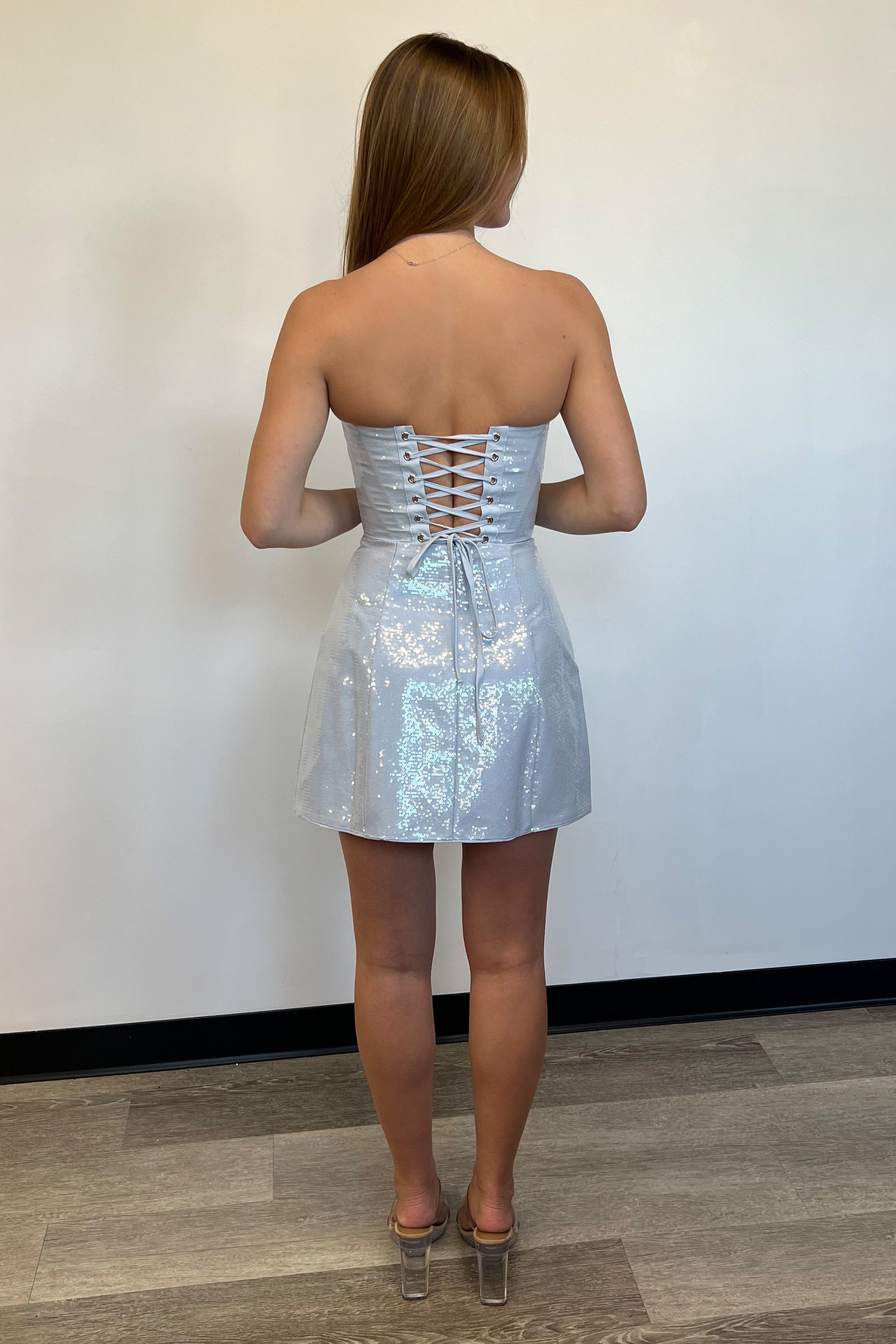 PIXIE SEQUIN MINI DRESS - ICE BLUE