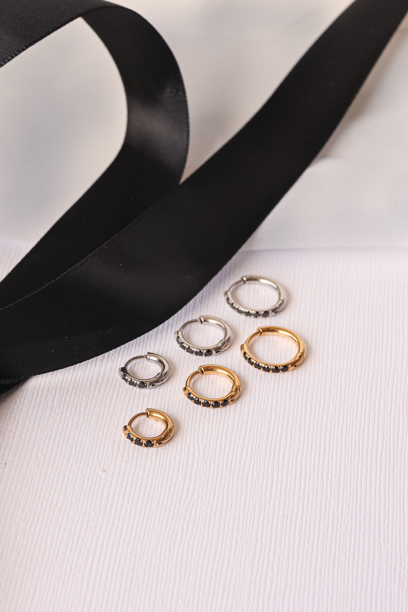 Micro Crystal Hoop Earring in Black