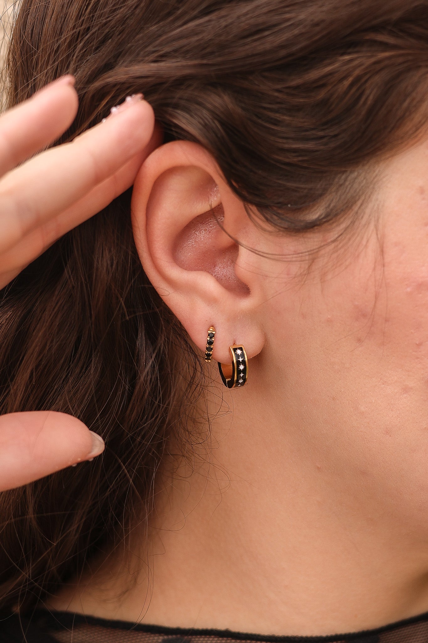 Astara Black Enamel Hoop Earring