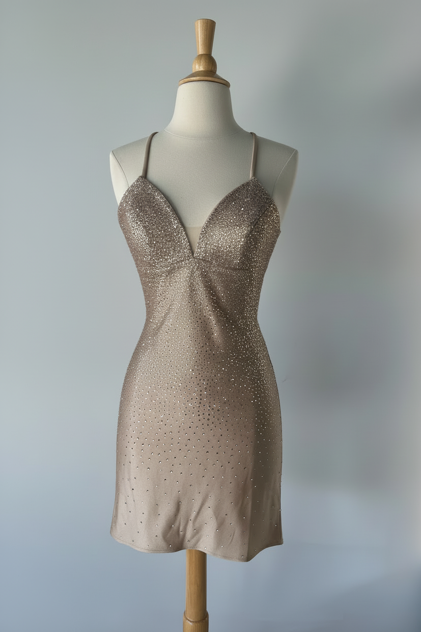 NOVALEE MINI - CHAMPAGNE - HOT STONE LACE-UP DRESS