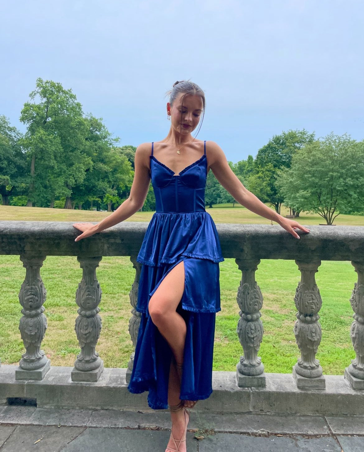Maeve Corset Midi Dress - Navy Satin