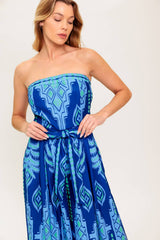 TRINA STRAPLESS JUMPSUIT - NAVY BLUE MULTI