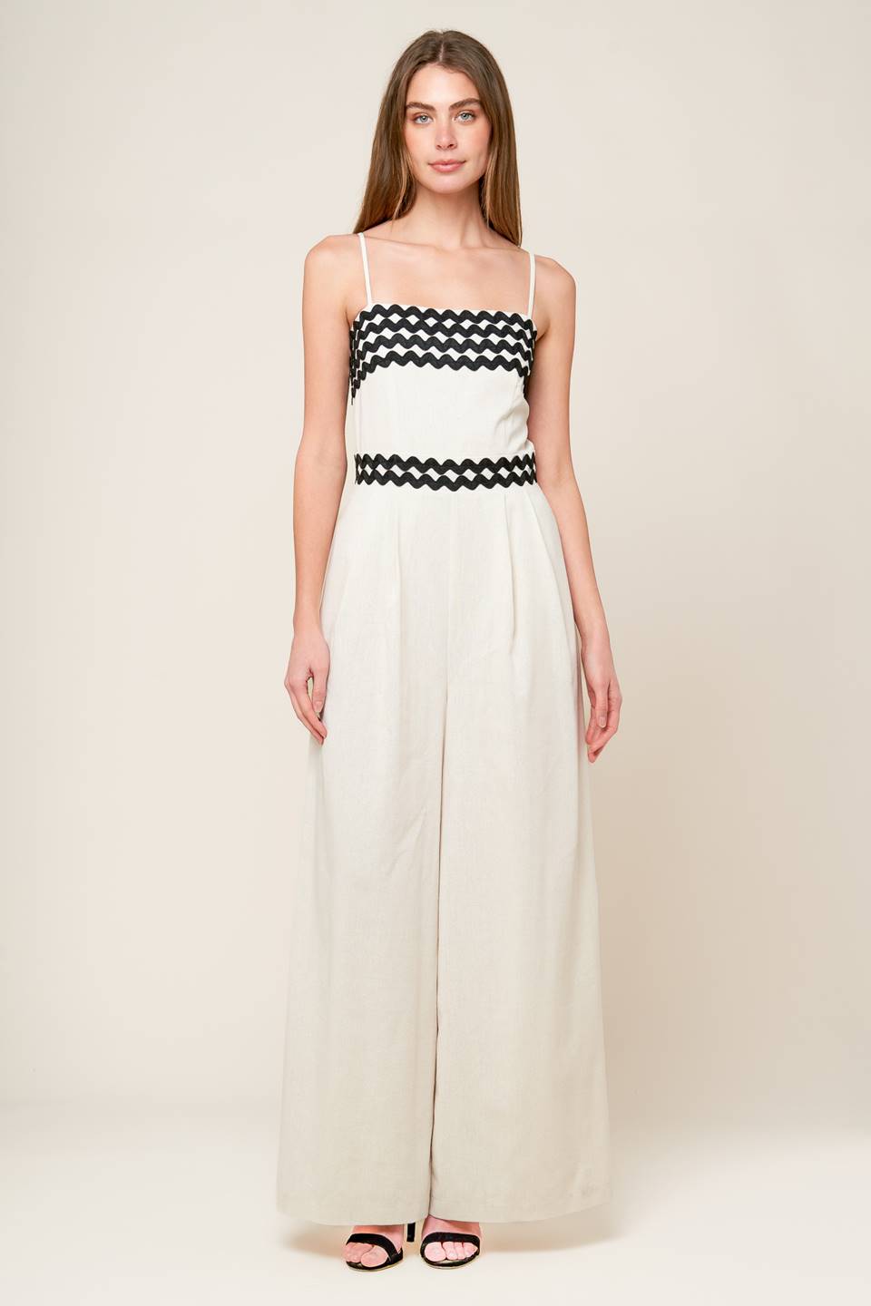 MEET AT THE PIER - CREAM - RIC RAC TRIM WIDE LEG JUMPSUIT