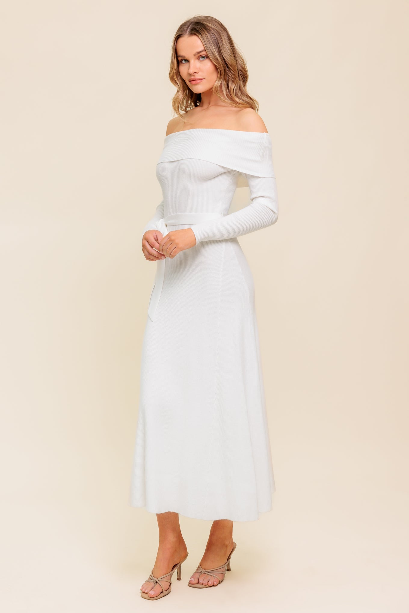 RUSTIC RETREAT - OFF THE SHOULDER SWEATER DRESS