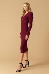 Size Small, YOUNG LOVE - BURGUNDY - PUFF SLEEVE SWEATER DRESS - FINAL SALE