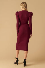 Size Small, YOUNG LOVE - BURGUNDY - PUFF SLEEVE SWEATER DRESS - FINAL SALE