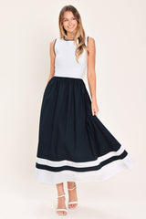 EVERYDAY ELEGANCE NAVY & WHITE MIDI DRESS - FINAL SALE