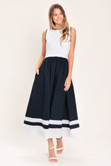 EVERYDAY ELEGANCE NAVY & WHITE MIDI DRESS - FINAL SALE