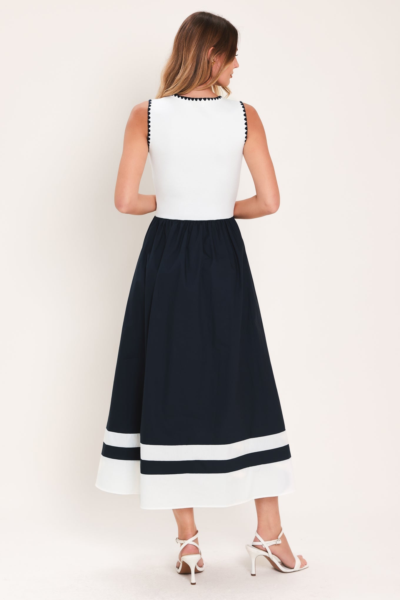 EVERYDAY ELEGANCE NAVY & WHITE MIDI DRESS - FINAL SALE