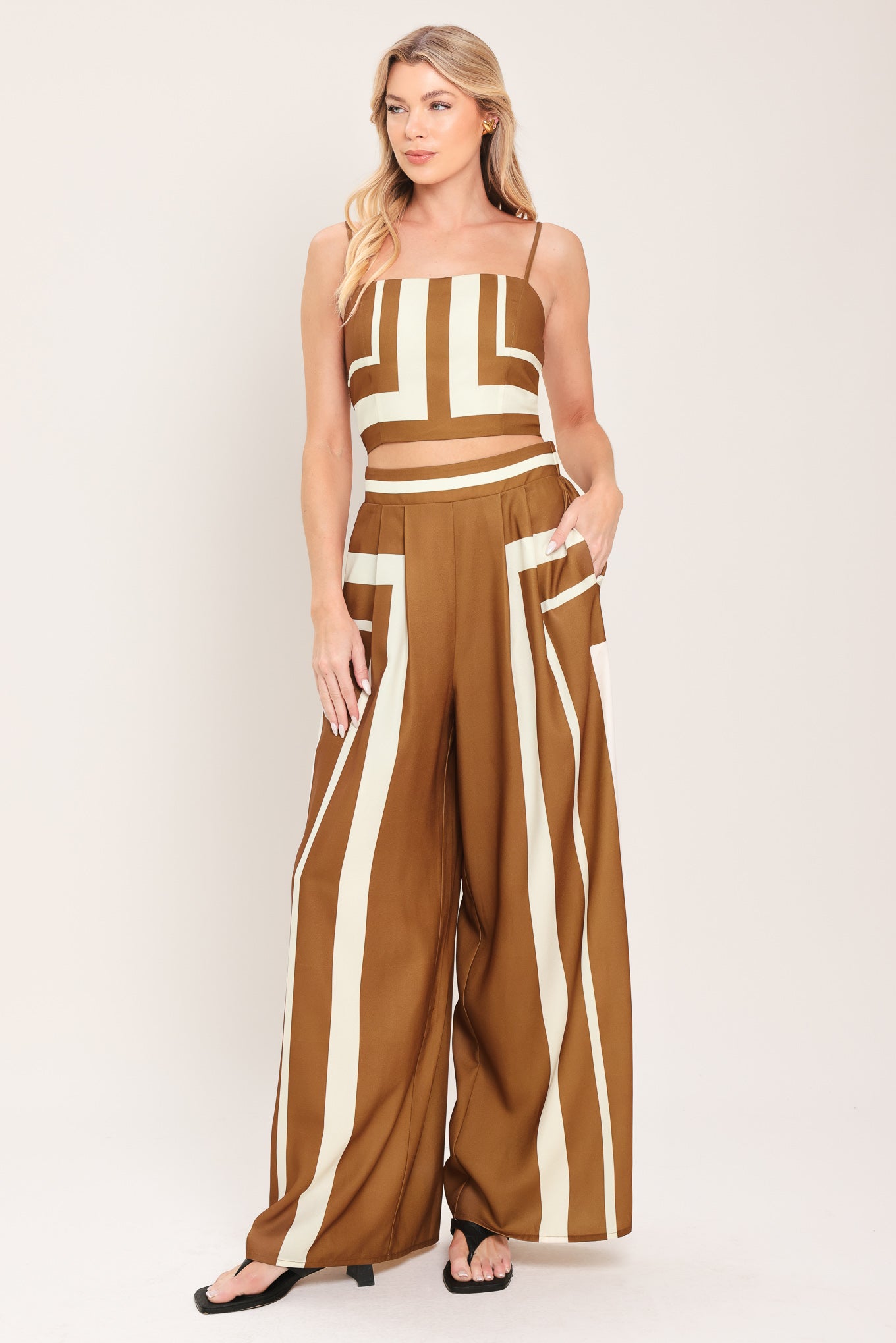 LUXE COAST BROWN & IVORY TOP & PANT SET
