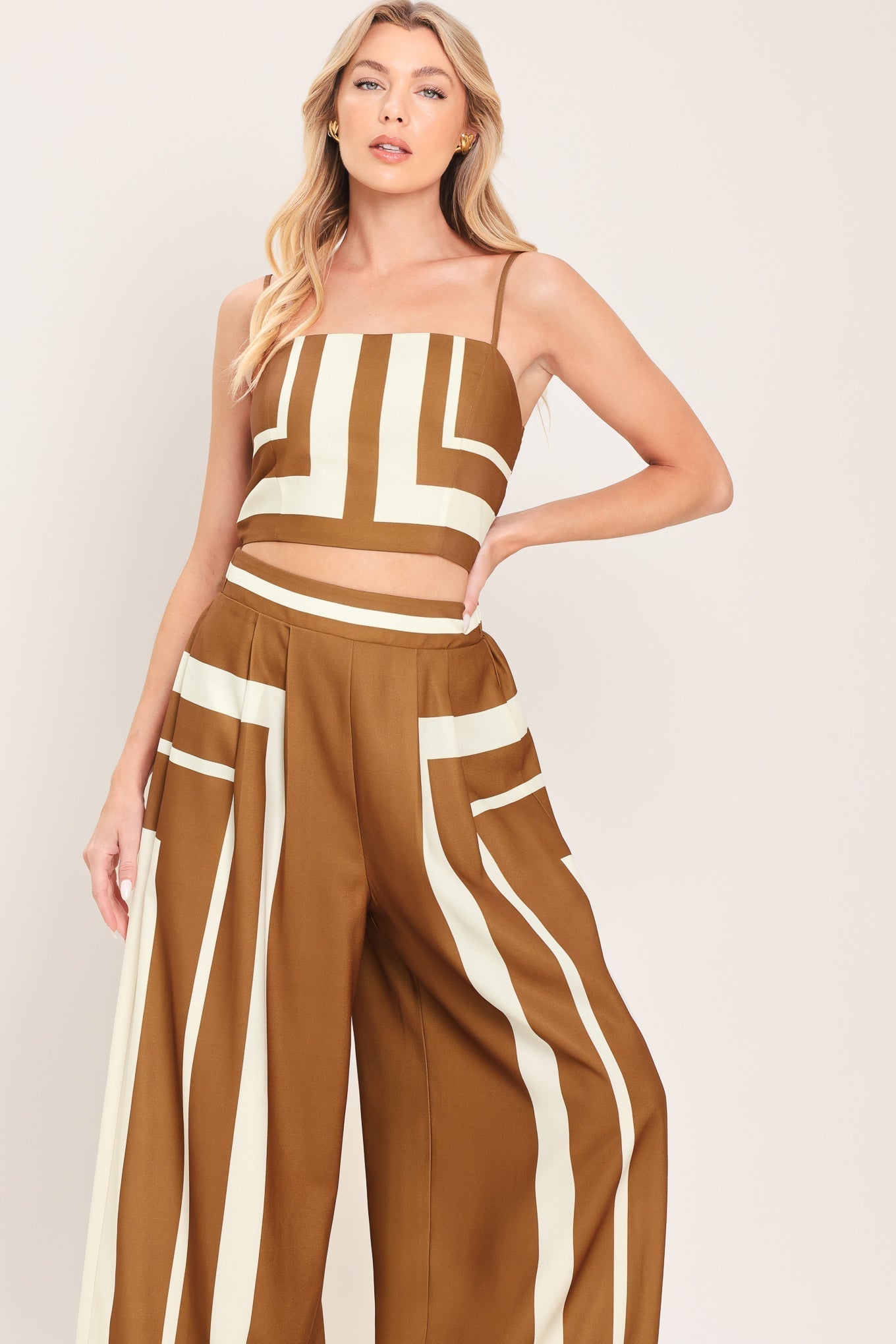 LUXE COAST BROWN & IVORY TOP & PANT SET